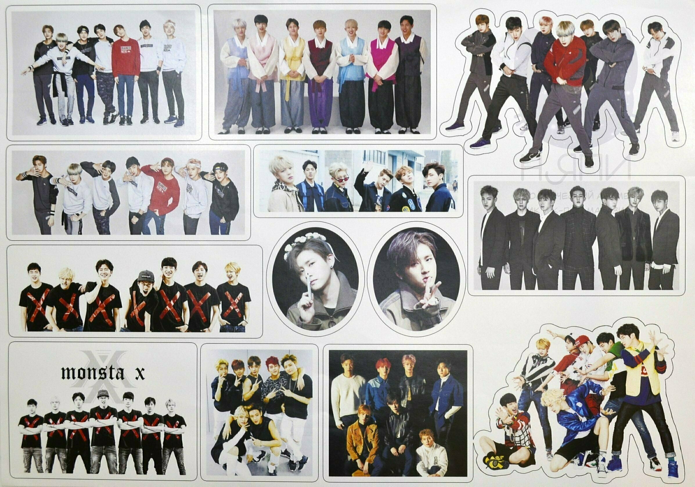 Наклейки бумажные А4 Монста Икс к-поп вариант 2 / Monsta X k-pop stickers